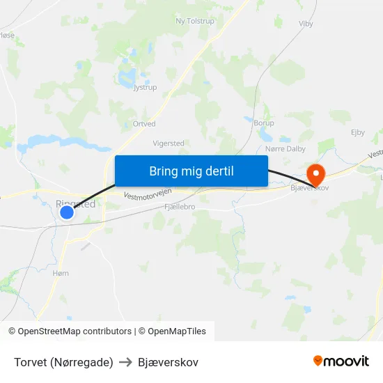 Torvet (Nørregade) to Bjæverskov map