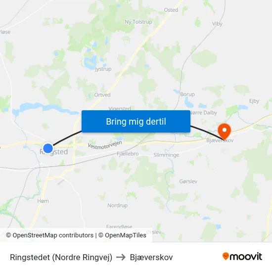 Ringstedet (Nordre Ringvej) to Bjæverskov map