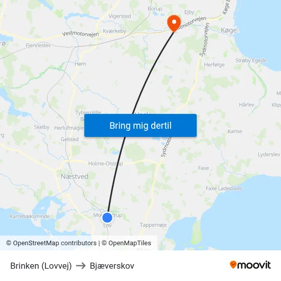 Brinken (Lovvej) to Bjæverskov map