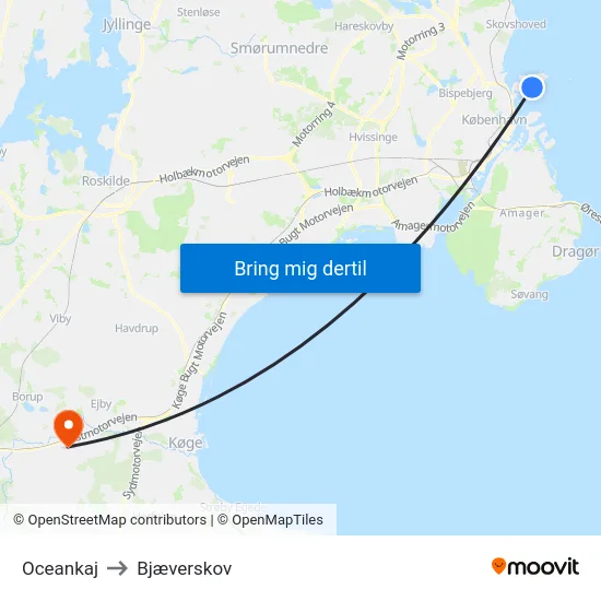 Oceankaj to Bjæverskov map