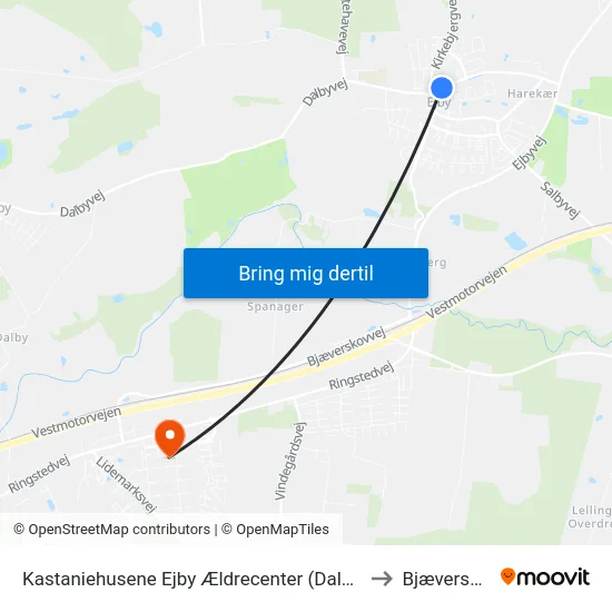 Kastaniehusene Ejby Ældrecenter (Dalbyvej) to Bjæverskov map