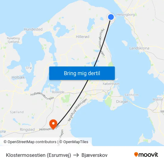 Klostermosestien (Esrumvej) to Bjæverskov map