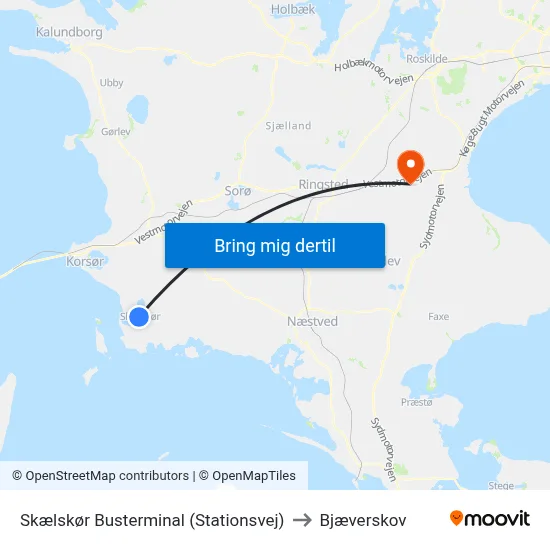 Skælskør Busterminal (Stationsvej) to Bjæverskov map