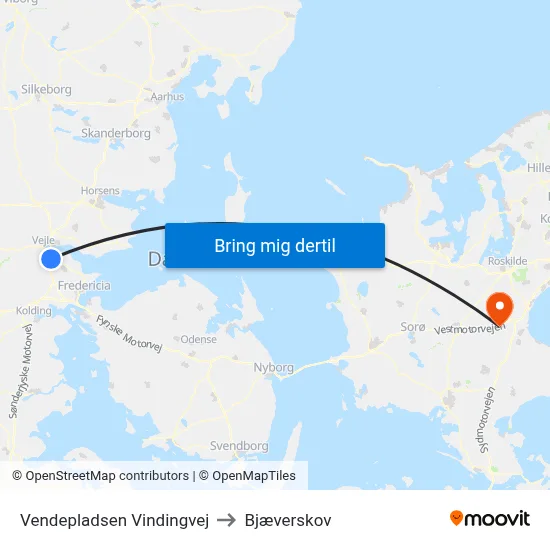 Vendepladsen Vindingvej to Bjæverskov map