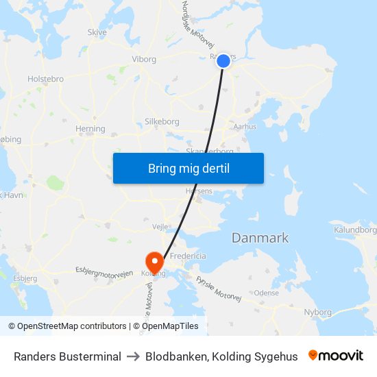 Randers Busterminal to Blodbanken, Kolding Sygehus map