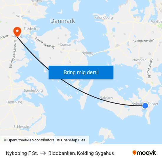 Nykøbing F St. to Blodbanken, Kolding Sygehus map