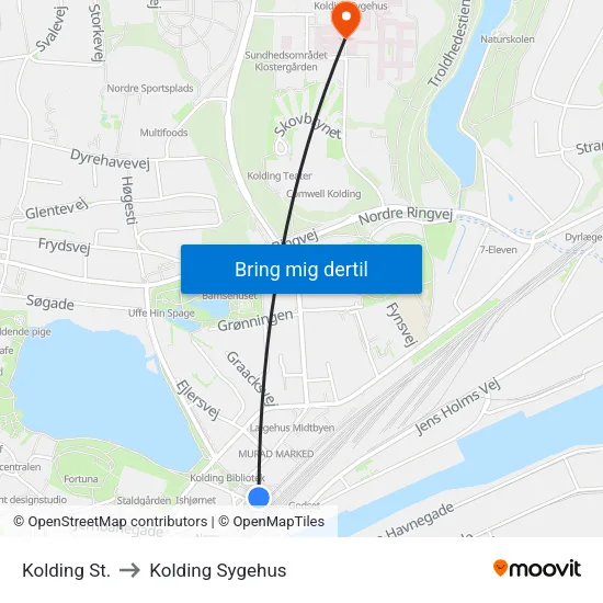 Kolding St. to Kolding Sygehus map