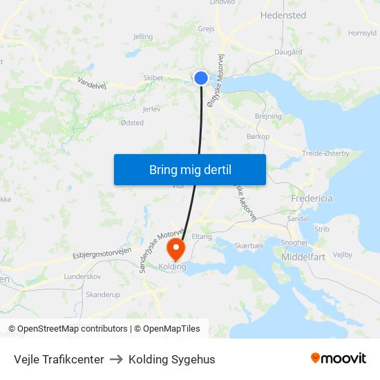 Vejle Trafikcenter to Kolding Sygehus map