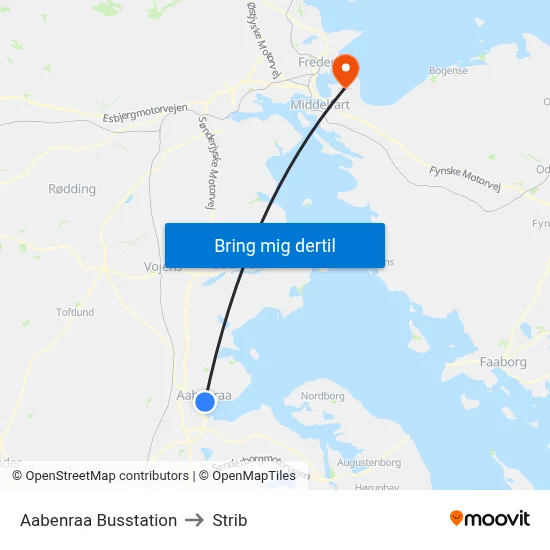 Aabenraa Busstation to Strib map