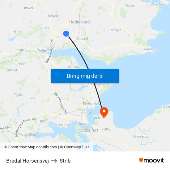 Bredal Horsensvej to Strib map