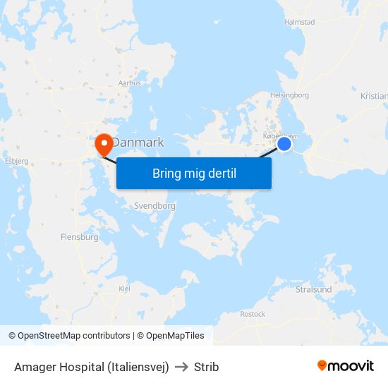 Amager Hospital (Italiensvej) to Strib map