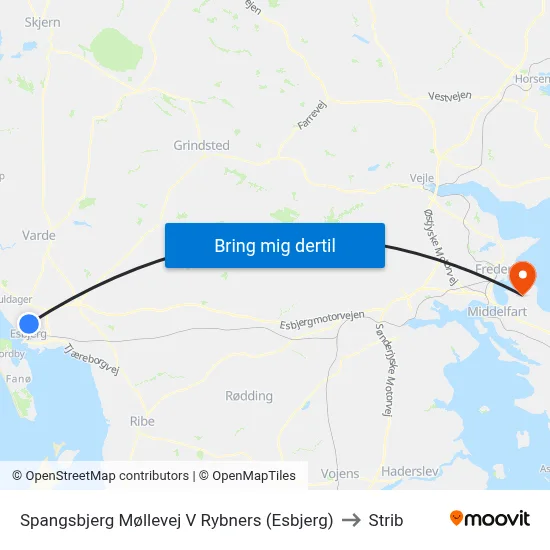 Spangsbjerg Møllevej V Rybners (Esbjerg) to Strib map