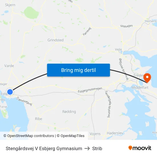 Stengårdsvej V Esbjerg Gymnasium to Strib map