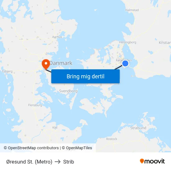 Øresund St. (Metro) to Strib map