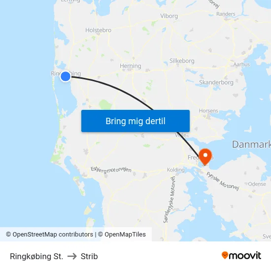 Ringkøbing St. to Strib map