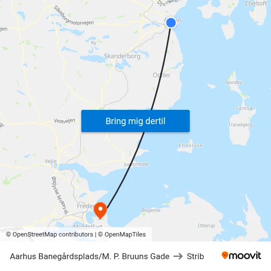 Aarhus Banegårdsplads/M. P. Bruuns Gade to Strib map