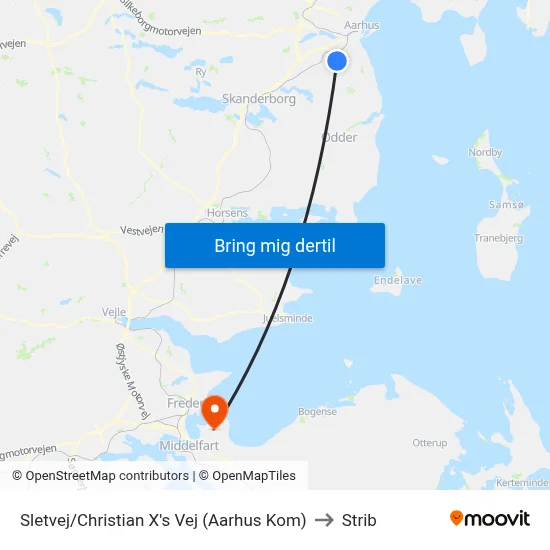 Sletvej/Christian X's Vej (Aarhus Kom) to Strib map
