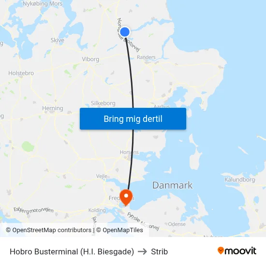 Hobro Busterminal (H.I. Biesgade) to Strib map