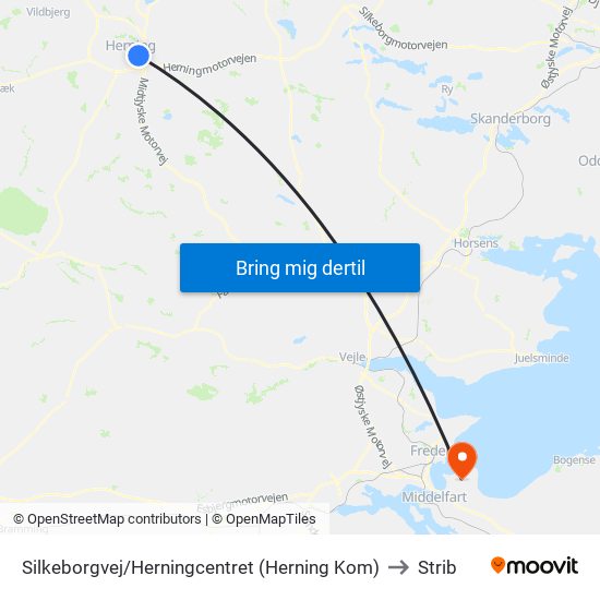 Silkeborgvej/Herningcentret (Herning Kom) to Strib map