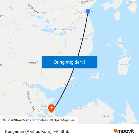 Busgaden (Aarhus Kom) to Strib map