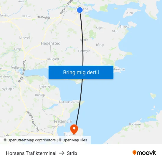 Horsens Trafikterminal to Strib map