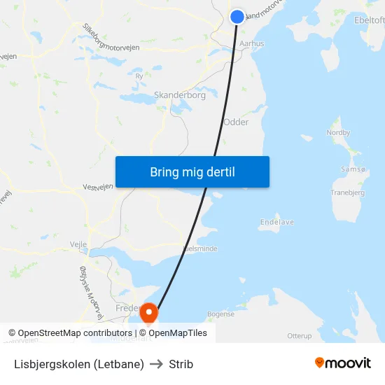 Lisbjergskolen (Letbane) to Strib map