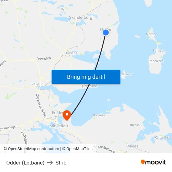 Odder (Letbane) to Strib map