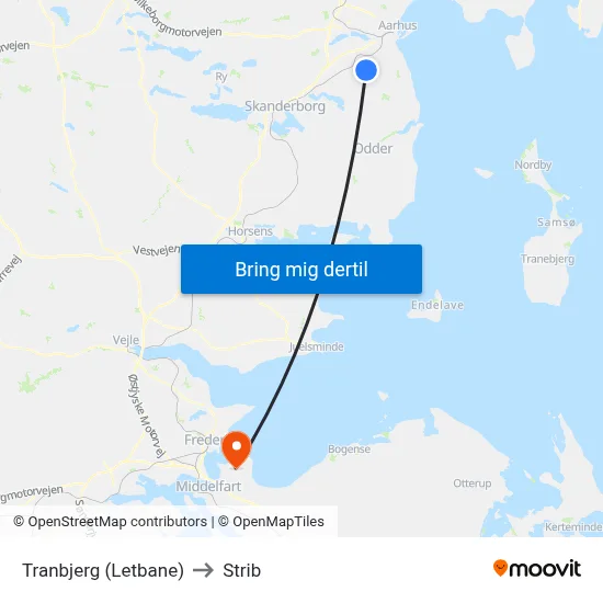 Tranbjerg (Letbane) to Strib map