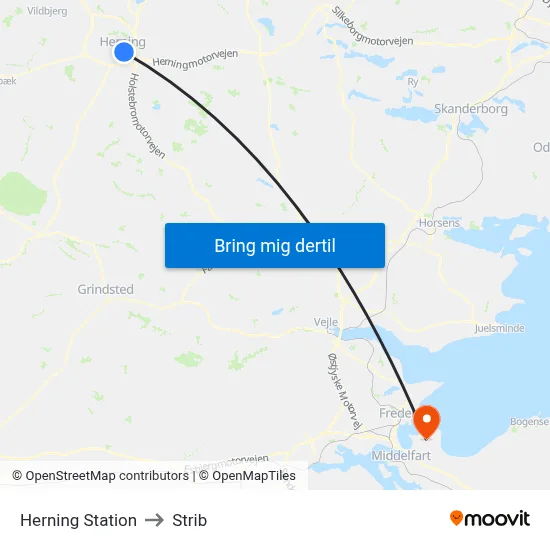Herning Station to Strib map