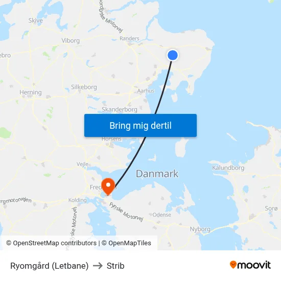 Ryomgård (Letbane) to Strib map