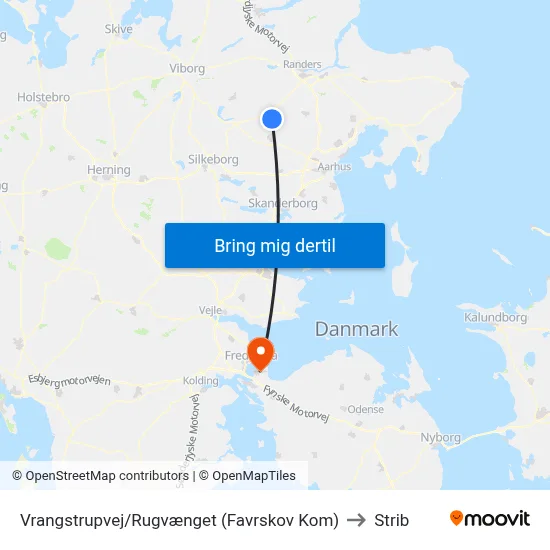 Vrangstrupvej/Rugvænget (Favrskov Kom) to Strib map