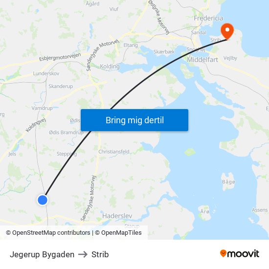 Jegerup Bygaden to Strib map