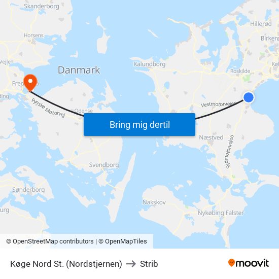 Køge Nord St. (Nordstjernen) to Strib map