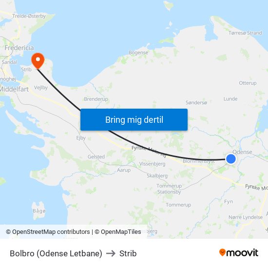 Bolbro (Odense Letbane) to Strib map