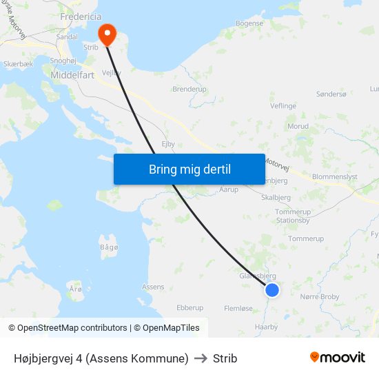 Højbjergvej 4 (Assens Kommune) to Strib map