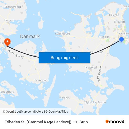 Friheden St. (Gammel Køge Landevej) to Strib map