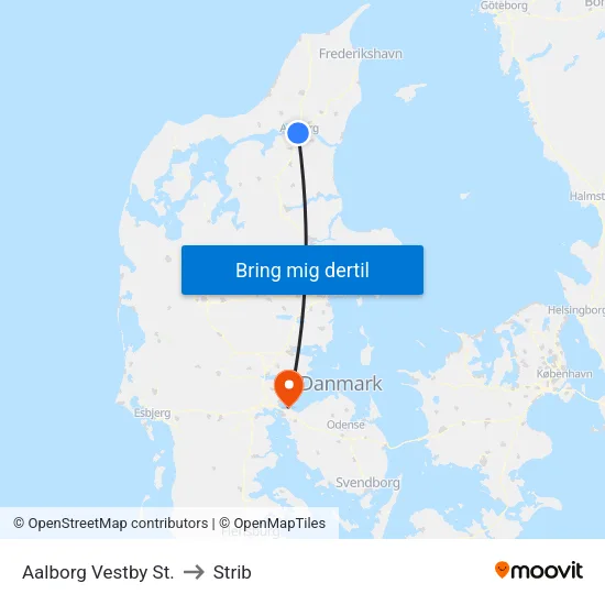 Aalborg Vestby St. to Strib map