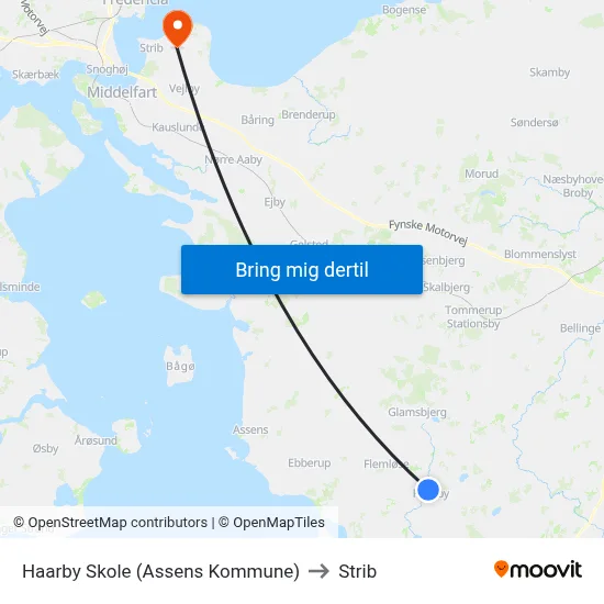 Haarby Skole (Assens Kommune) to Strib map