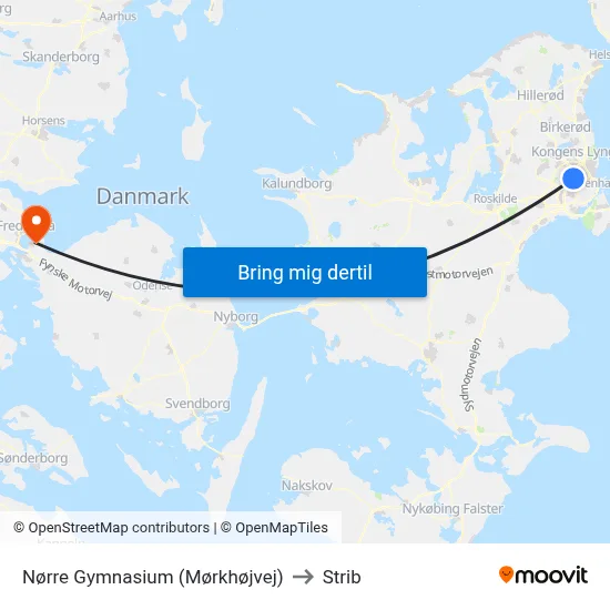 Nørre Gymnasium (Mørkhøjvej) to Strib map