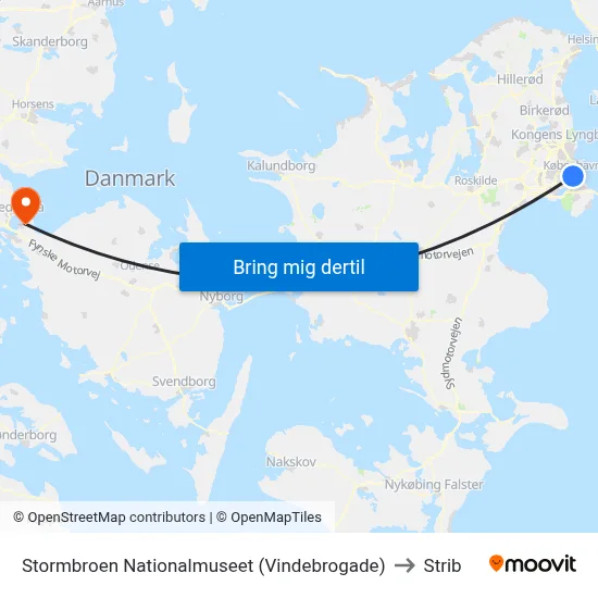Stormbroen Nationalmuseet (Vindebrogade) to Strib map