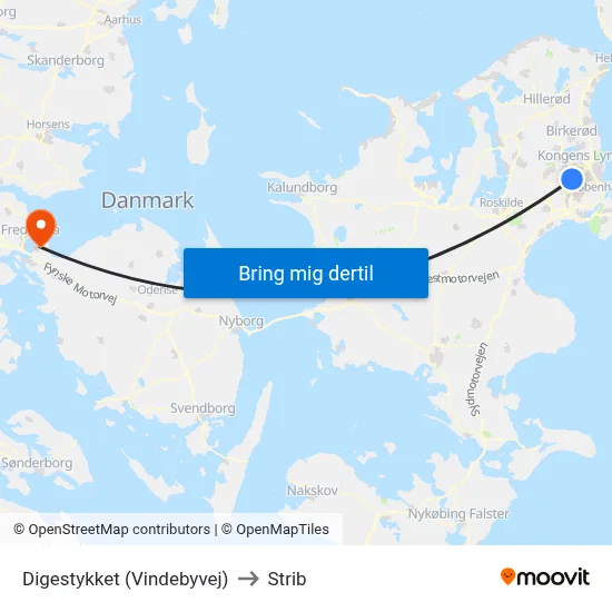 Digestykket (Vindebyvej) to Strib map