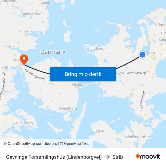 Gevninge Forsamlingshus (Lindenborgvej) to Strib map