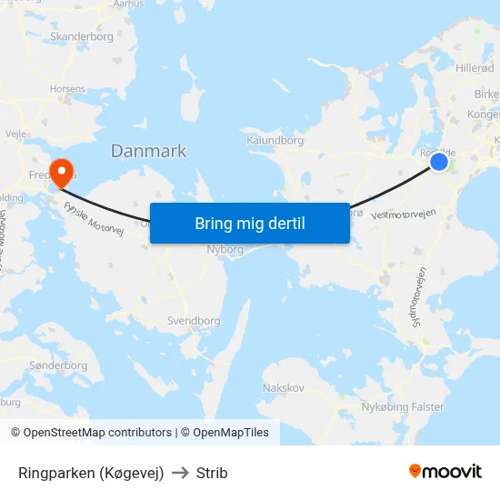 Ringparken (Køgevej) to Strib map