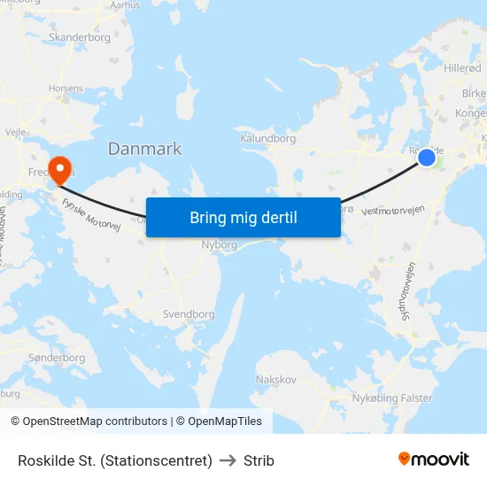 Roskilde St. (Stationscentret) to Strib map