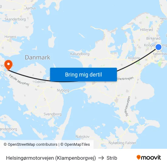 Helsingørmotorvejen (Klampenborgvej) to Strib map