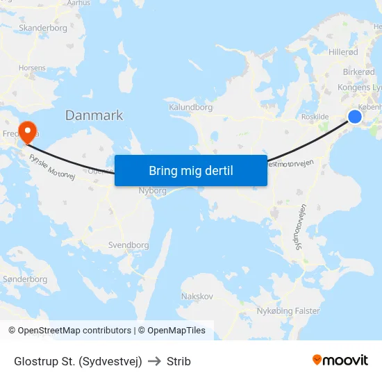 Glostrup St. (Sydvestvej) to Strib map