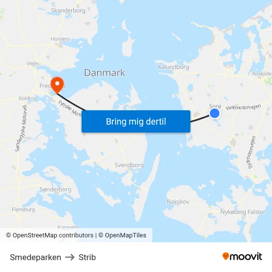 Smedeparken to Strib map