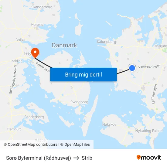 Sorø Byterminal (Rådhusvej) to Strib map