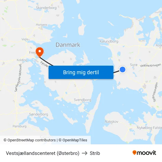 Vestsjællandscenteret (Østerbro) to Strib map