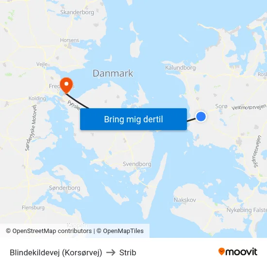Blindekildevej (Korsørvej) to Strib map